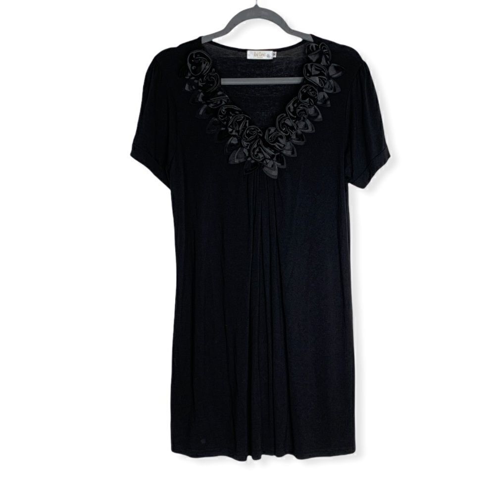 Red Coral Black Rosette Dress